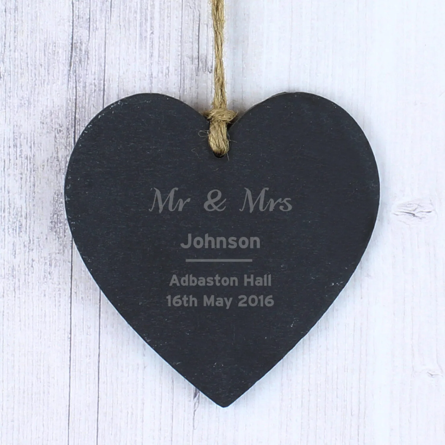 P010593 Personalised Any Message Classic Hanging Slate Heart Decoration Personalised Any Message Classic Hanging Slate Heart Decoration - Image 1