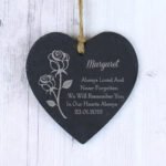 Personalised Rose Motif Hanging Slate Heart Decoration