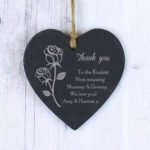 Personalised Rose Motif Hanging Slate Heart Decoration - Image 4
