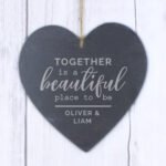 Personalised 'Together is a Beautiful Place To Be' Hanging Slate Heart Decoration - Image 2