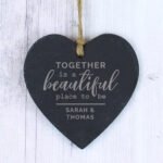 Personalised 'Together is a Beautiful Place To Be' Hanging Slate Heart Decoration - Image 4