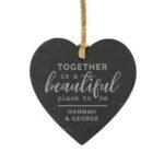Personalised 'Together is a Beautiful Place To Be' Hanging Slate Heart Decoration - Image 5