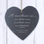 Personalised 'A Mother Is...' Hanging Slate Heart Decoration