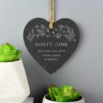 Personalised Any Message Botanical Design Hanging Slate Heart Decoration - Image 2