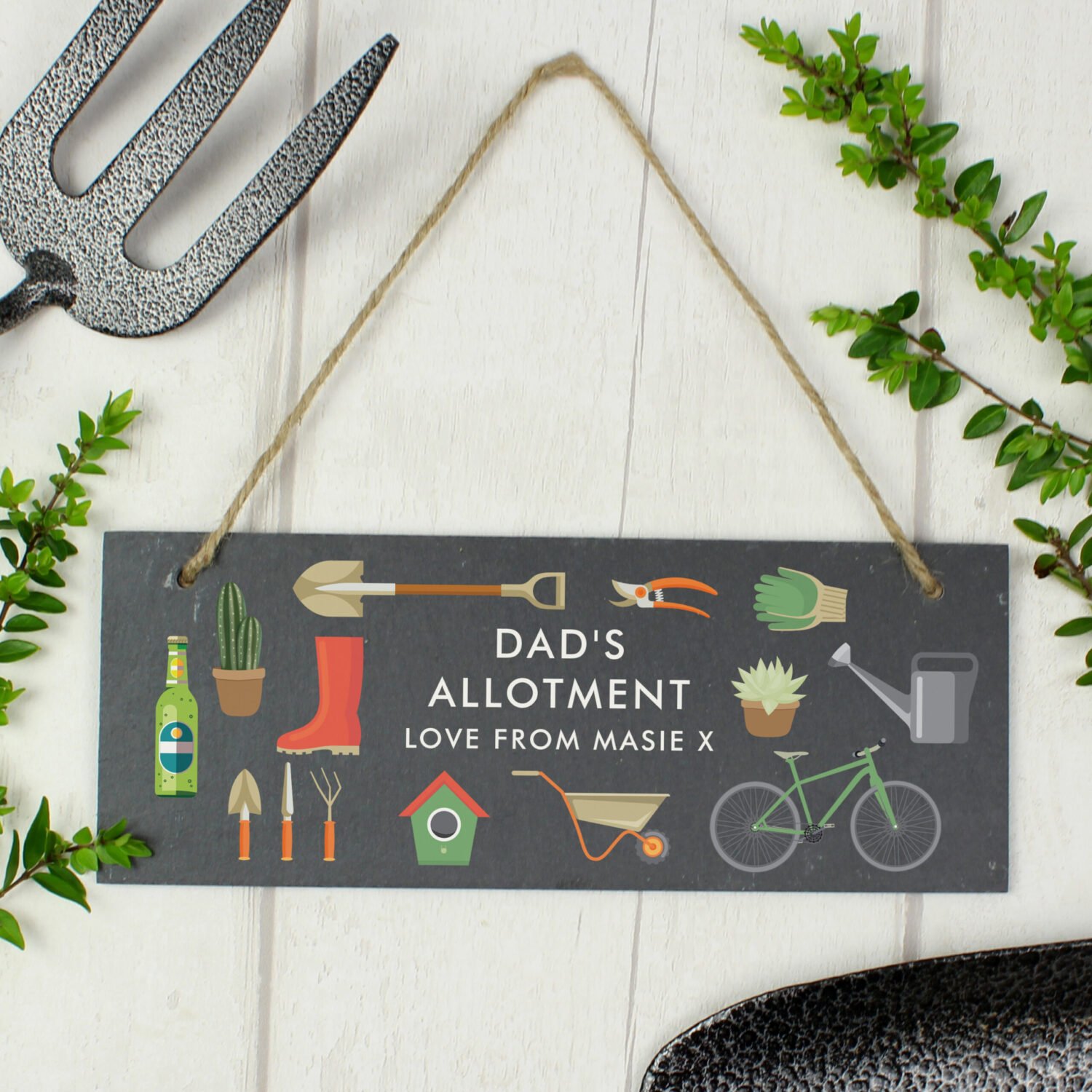 P0105A49 Personalised 'Garden' Printed Hanging Slate Decoration Personalised 'Garden' Printed Hanging Slate Plaque - Image 1