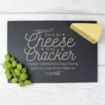 Personalised 'You're The Cheese To My Cracker' Slate Cheese Board - Image 2