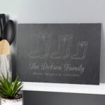 Personalised Welly Boot Design Family of Three Slate Placemat
