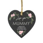 Personalised Abstract Rose Design 'Love You' Printed Hanging Slate Heart Decoration - Image 3