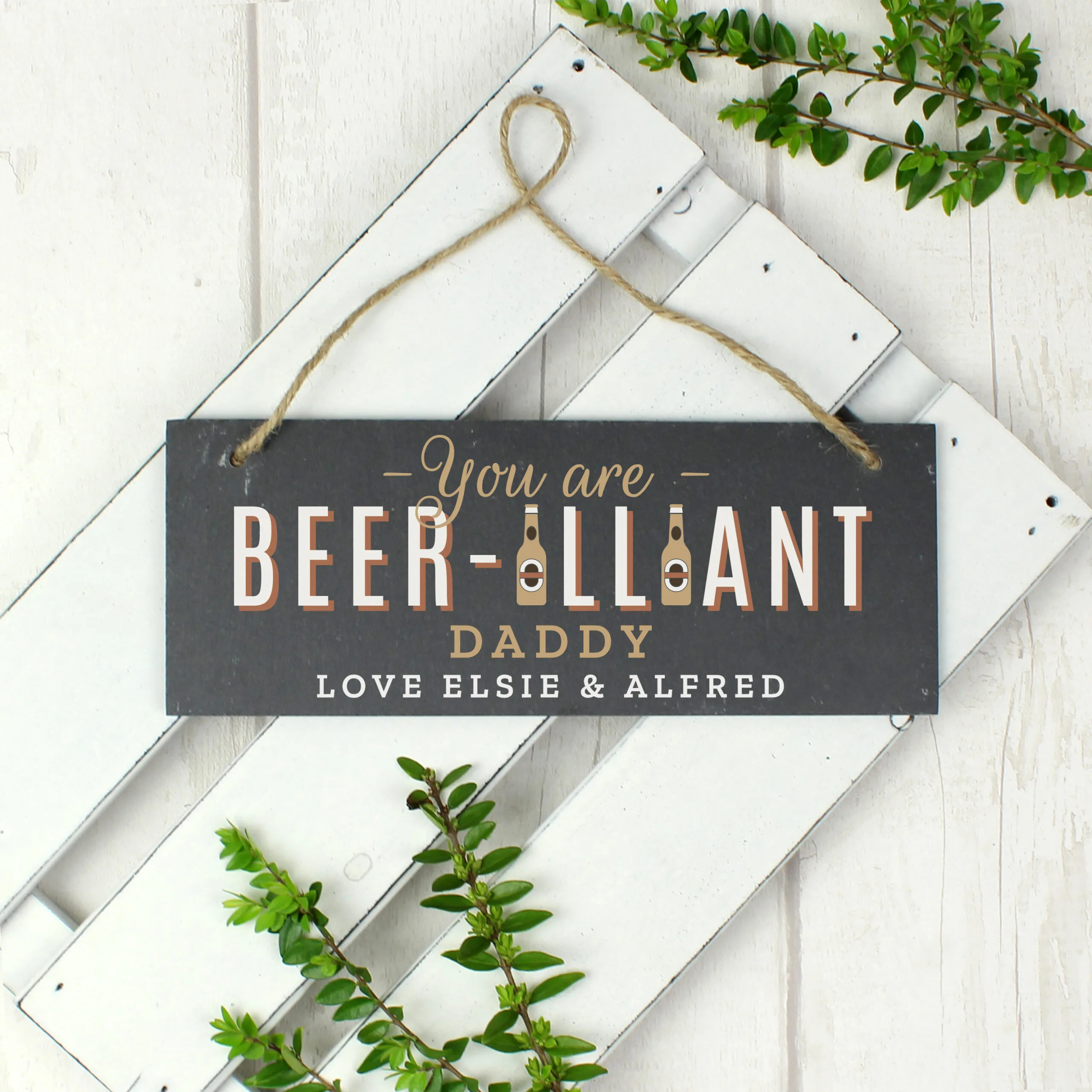 Personalised 'You Are Beer-illiant' Hanging Slate Plaque - Image 2
