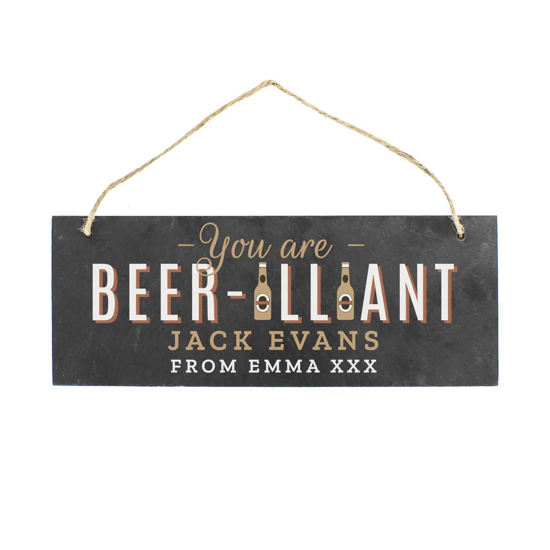 Personalised 'You Are Beer-illiant' Hanging Slate Plaque - Image 3
