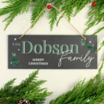 Personalised Christmas Holly Design Hanging Slate Plaque - Image 2