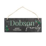 Personalised Christmas Holly Design Hanging Slate Plaque - Image 3