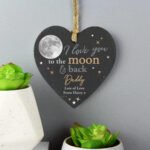 Personalised 'I Love You To The Moon & Back' Hanging Slate Heart Decoration - Image 2