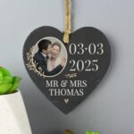 Personalised Large Date Photo Upload Hanging Slate Heart Decoration - Image 4