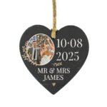 Personalised Large Date Photo Upload Hanging Slate Heart Decoration - Image 5