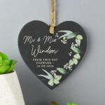 Personalised Any Message Botanical Design Couples Hanging Slate Heart Decoration - Image 3
