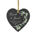 Personalised Any Message Botanical Design Couples Hanging Slate Heart Decoration - Image 5