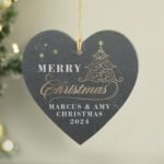 Personalised Gold 'Merry Christmas' Hanging Slate Heart Decoration - Image 4