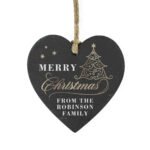 Personalised Gold 'Merry Christmas' Hanging Slate Heart Decoration - Image 5