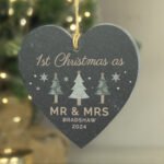 Personalised Christmas Trees Design Hanging Slate Heart Decoration