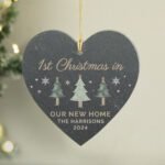 Personalised Christmas Trees Design Hanging Slate Heart Decoration - Image 2