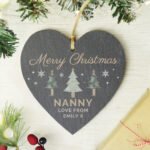 Personalised Christmas Trees Design Hanging Slate Heart Decoration - Image 3