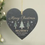 Personalised Christmas Trees Design Hanging Slate Heart Decoration - Image 4
