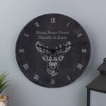 Personalised Any Message Stag Motif Round Slate Wall Clock
