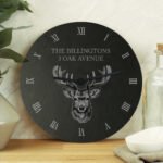 Personalised Any Message Stag Motif Round Slate Wall Clock - Image 2
