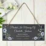 Personalised Any Message Memorial Floral Design Hanging Slate Plaque