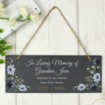 Personalised Any Message Memorial Floral Design Hanging Slate Plaque - Image 2