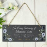Personalised Any Message Memorial Floral Design Hanging Slate Plaque - Image 3