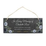 Personalised Any Message Memorial Floral Design Hanging Slate Plaque - Image 5