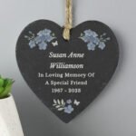 Personalised Forget Me Not Design Memorial Hanging Slate Heart Decoration