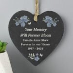 Personalised Forget Me Not Design Memorial Hanging Slate Heart Decoration - Image 2