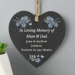 Personalised Forget Me Not Design Memorial Hanging Slate Heart Decoration - Image 3