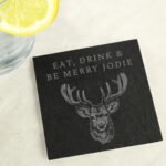 Personalised Any Message Stag Design Square Slate Coaster - Image 2