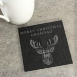Personalised Any Message Stag Design Square Slate Coaster - Image 3