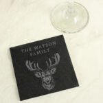 Personalised Any Message Stag Design Square Slate Coaster - Image 4