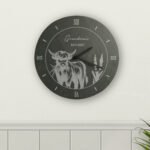 Personalised Any Message Highland Cow Design Round Slate Wall Clock - Image 2