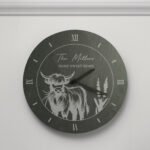 Personalised Any Message Highland Cow Design Round Slate Wall Clock - Image 3