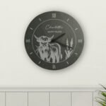Personalised Any Message Highland Cow Design Round Slate Wall Clock - Image 4