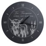 Personalised Any Message Highland Cow Design Round Slate Wall Clock - Image 5