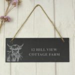 Personalised Any Message Highland Cow Design Hanging Slate Sign - Image 3