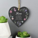 Personalised Any Message Wild Flowers Design Hanging Slate Heart Decoration - Image 2