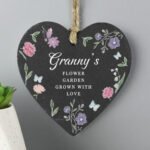 Personalised Any Message Wild Flowers Design Hanging Slate Heart Decoration - Image 3