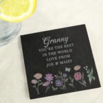 Personalised Any Message Wild Flowers Design Slate Coaster
