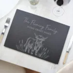 Personalised Highland Cow Design Rectangle Slate Placemat