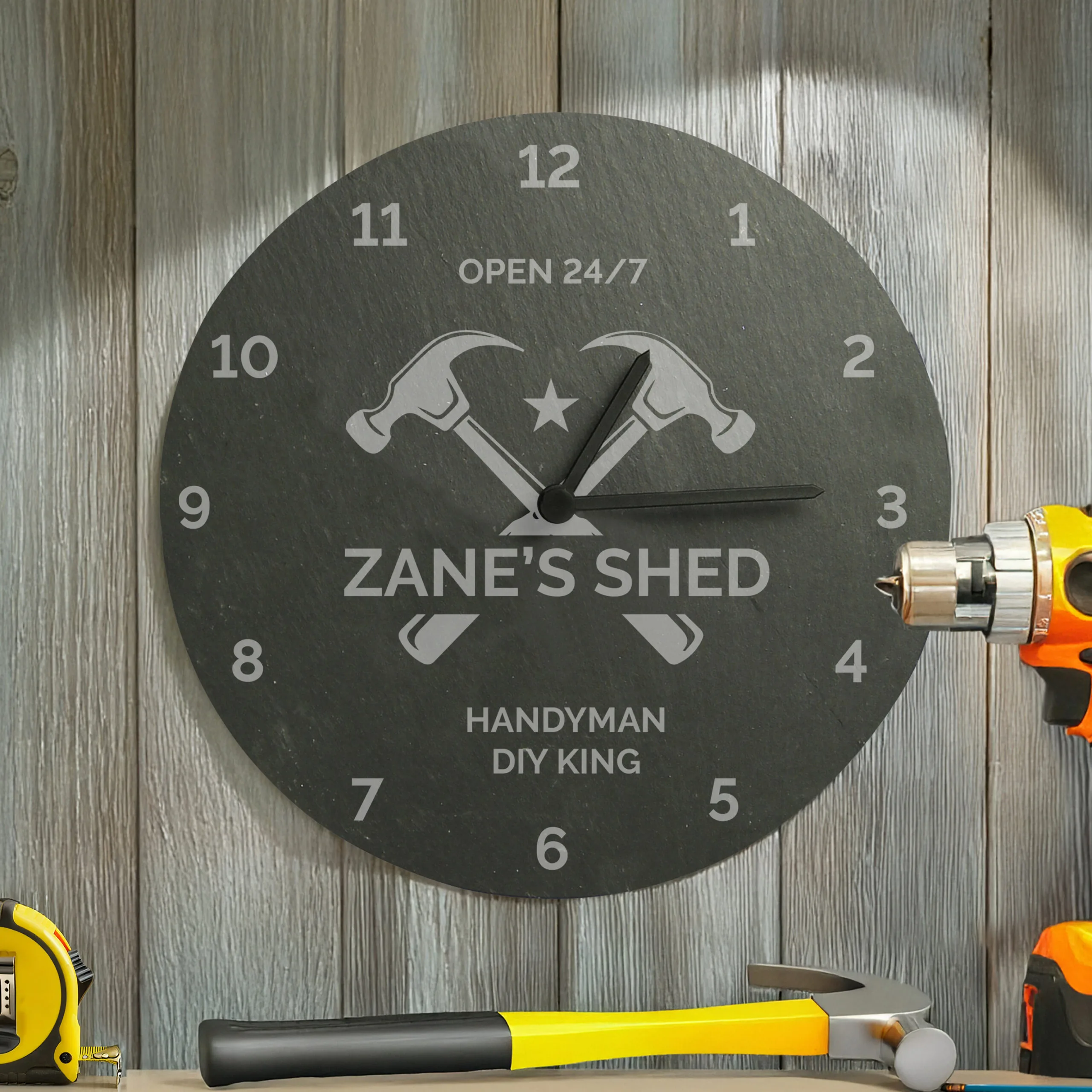 Personalised Any Message Hammers Motif Round Slate Wall Clock - Image 4