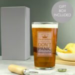 Personalised 'Don't Panic' Crown Motif Pint Glass - Image 2